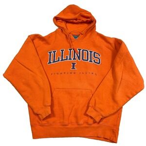 Vintage Illinois Fighting Illini Hoodie Men Medium Orange Sweatshirt 90s Y2K *